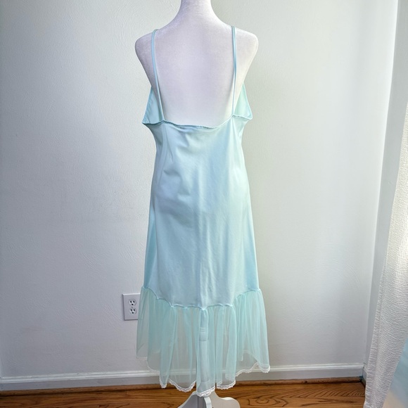 Vintage Baby Blue Satin Lace Chiffon Ethereal Peignoir Slip Nightgown Dress - Picture 7 of 14